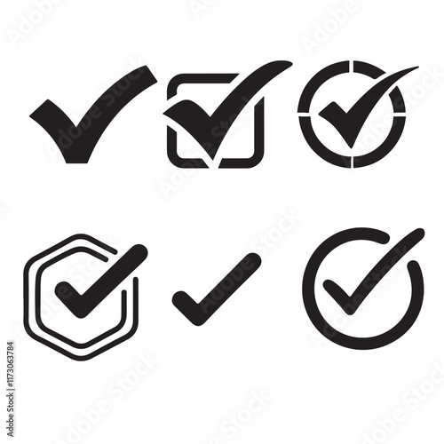 Check mark  icon set vector art design silhouette white background