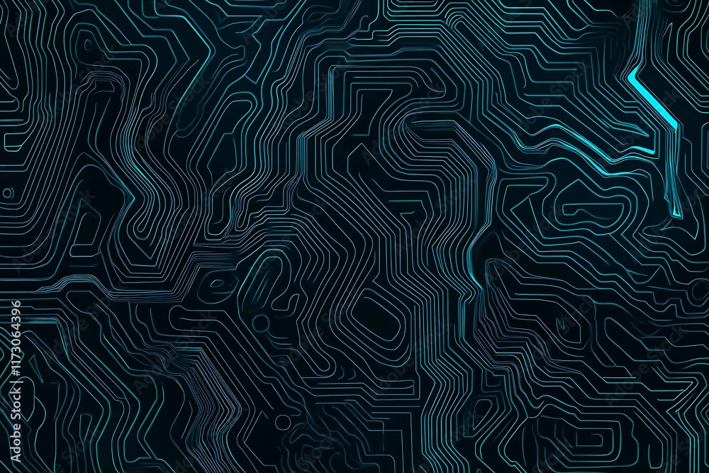 Obraz premium Abstract close-up of a glowing blue digital circuit board, showcasing intricate connections and technological design on a black background. 