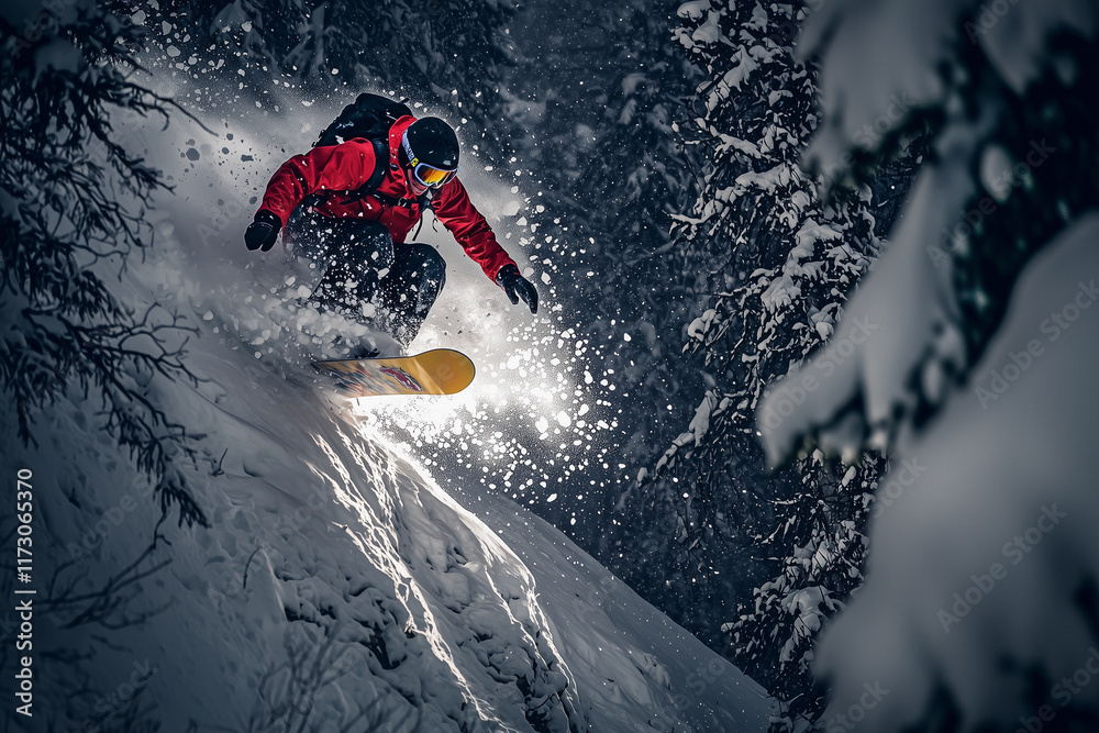 Naklejka premium Dynamic Snowboarder in Action