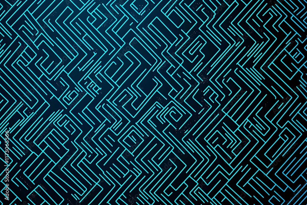 Abstract close-up of a glowing blue digital circuit board, showcasing intricate connections and technological design on a black background.
