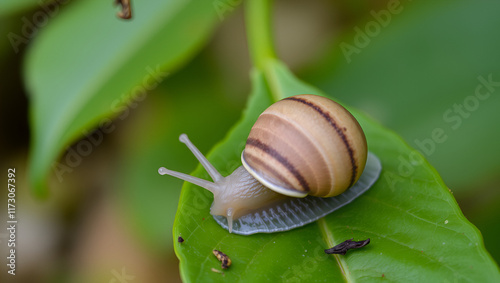 Snail on a leaf | Gastropoda ,A snail is, in loose terms, a shelled gastropod. The name is most often applied to land snails, terrestrial pulmonate gastropod molluscs. photo