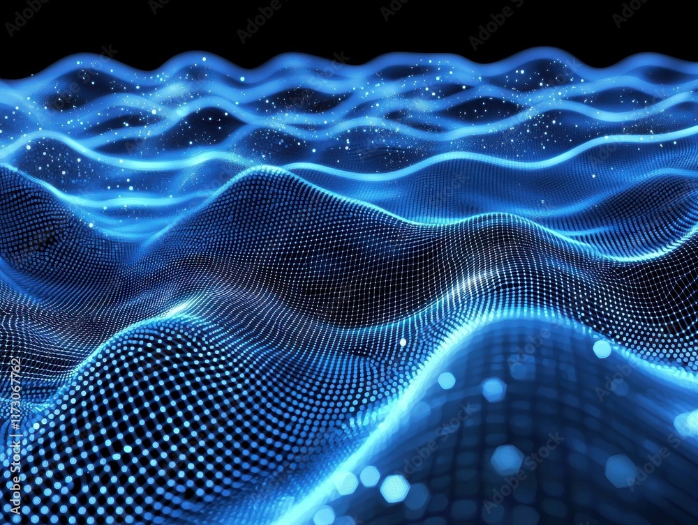 Dynamic particle flow waves abstract digital background visual art high-tech environment aerial view futuristic concept Dynamic particle flow waves abstract digital background visual art high-tech environment aerial view futuristic concept