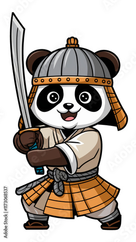 A vector style illustration of a Cute Panda Warrior With Katana Sword Cartoon , isolated  Generative AI photo