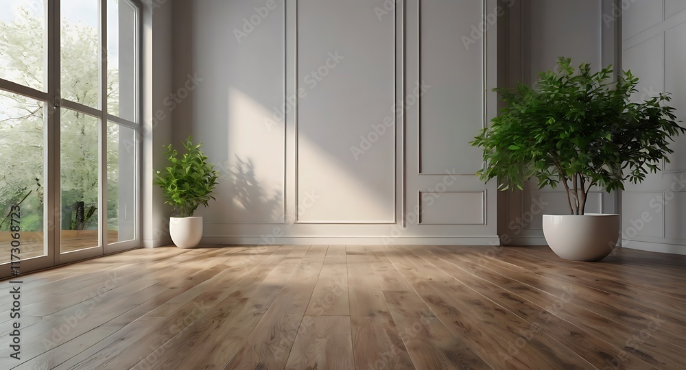 An empty living room after renovations, featuring freshly painted white walls, protective plastic on the floor, a step ladder, and large windows allowing natural light to flood the An empty living room after renovations, featuring freshly painted white walls, protective plastic on the floor, a step ladder, and large windows allowing natural light to flood the
