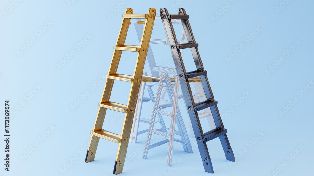 A collection of ladders in different colors and styles, showcasing various designs.