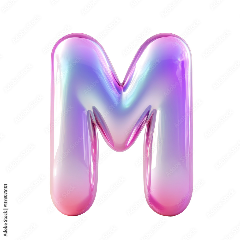 Bubble-style letter M with a soft pink gradient, featuring puffy 3D effect isolated on white Bubble-style letter M with a soft pink gradient, featuring puffy 3D effect isolated on white