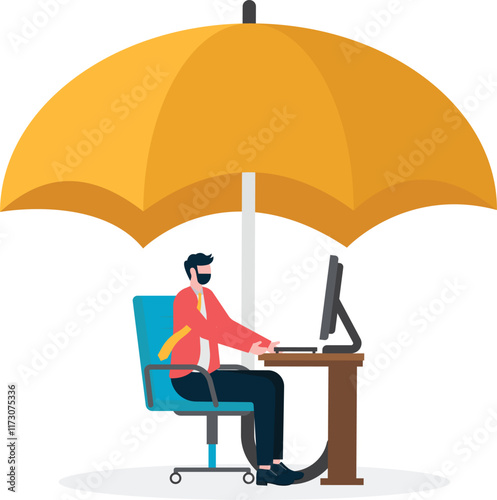 who works under an umbrella, he gets more protection, This is a set of business illustrations

