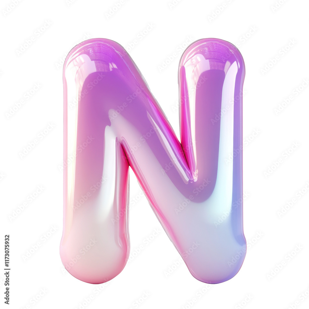 Bubble-style letter N with a soft pink gradient, featuring puffy 3D effect isolated on white Bubble-style letter N with a soft pink gradient, featuring puffy 3D effect isolated on white