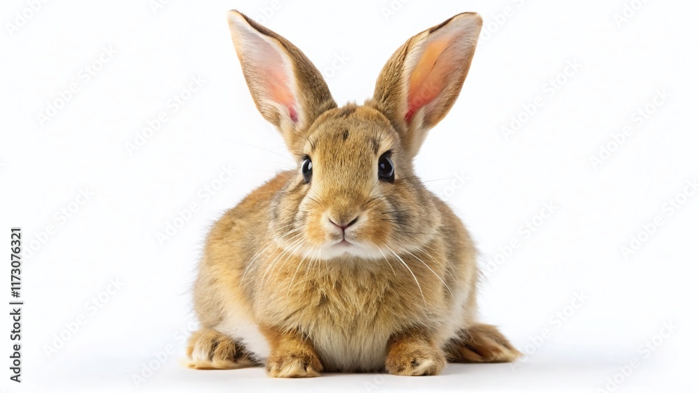 Fototapeta premium Adorable Light Brown Bunny Rabbit Isolated on White Background - Stock Photo