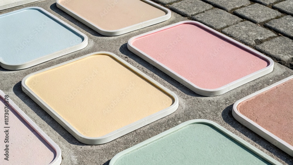 A row of square tiles with different colors A row of square tiles with different colors