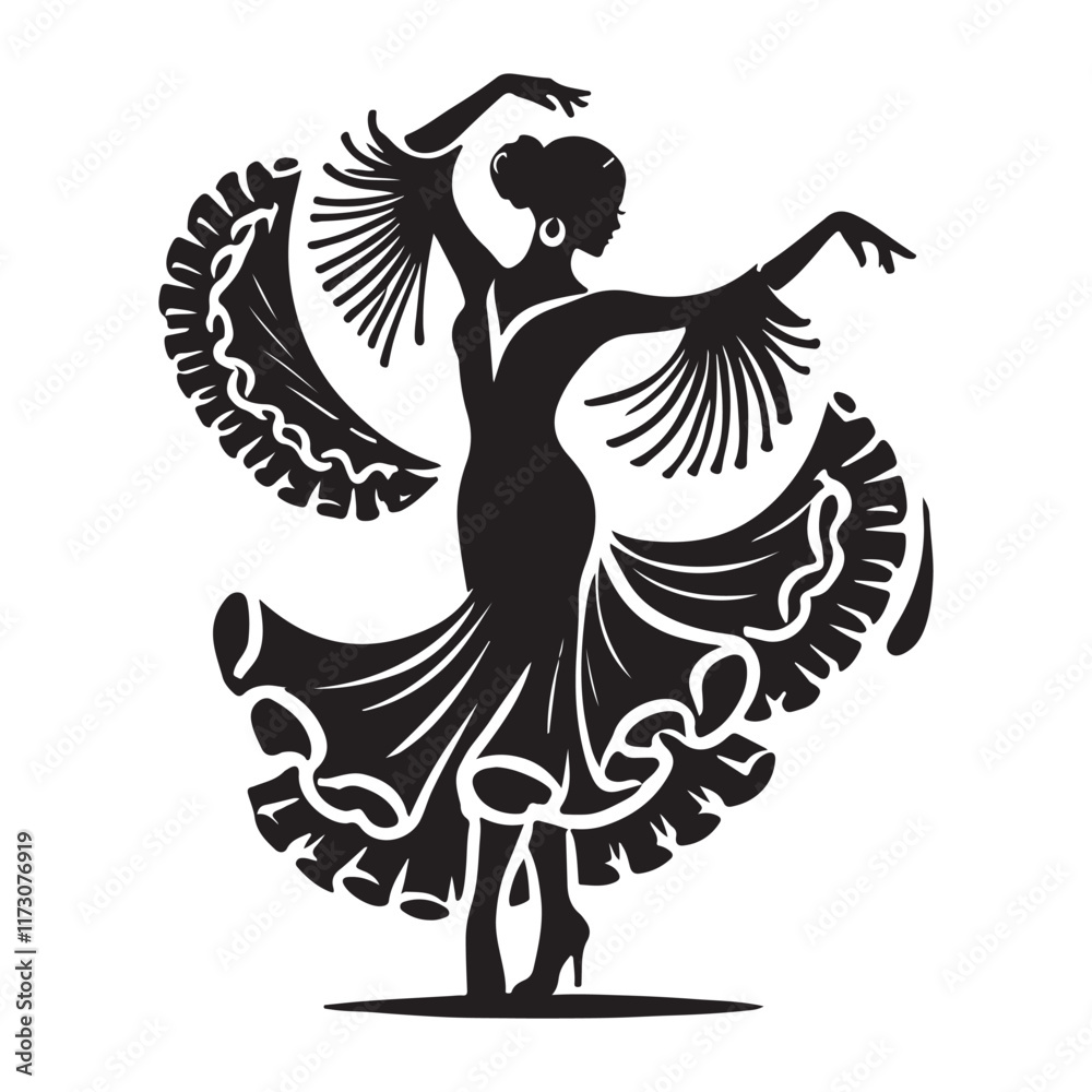Fototapeta premium Flamenco Silhouette Vector Illustration, Solid White Background.