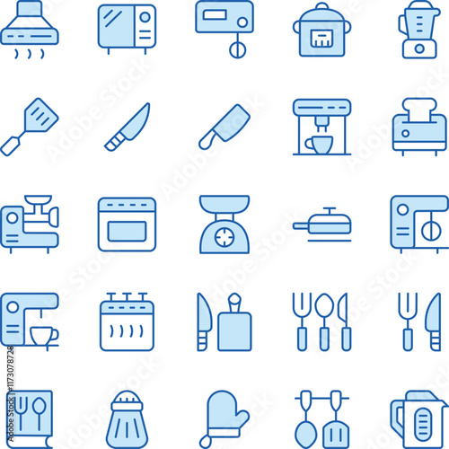 Kitchen Utensils duotone vector icons pack
