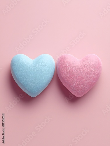 Valentine's Day Pastel Pink and Blue Hearts on Pink Background Valentine s Love Romance Concept