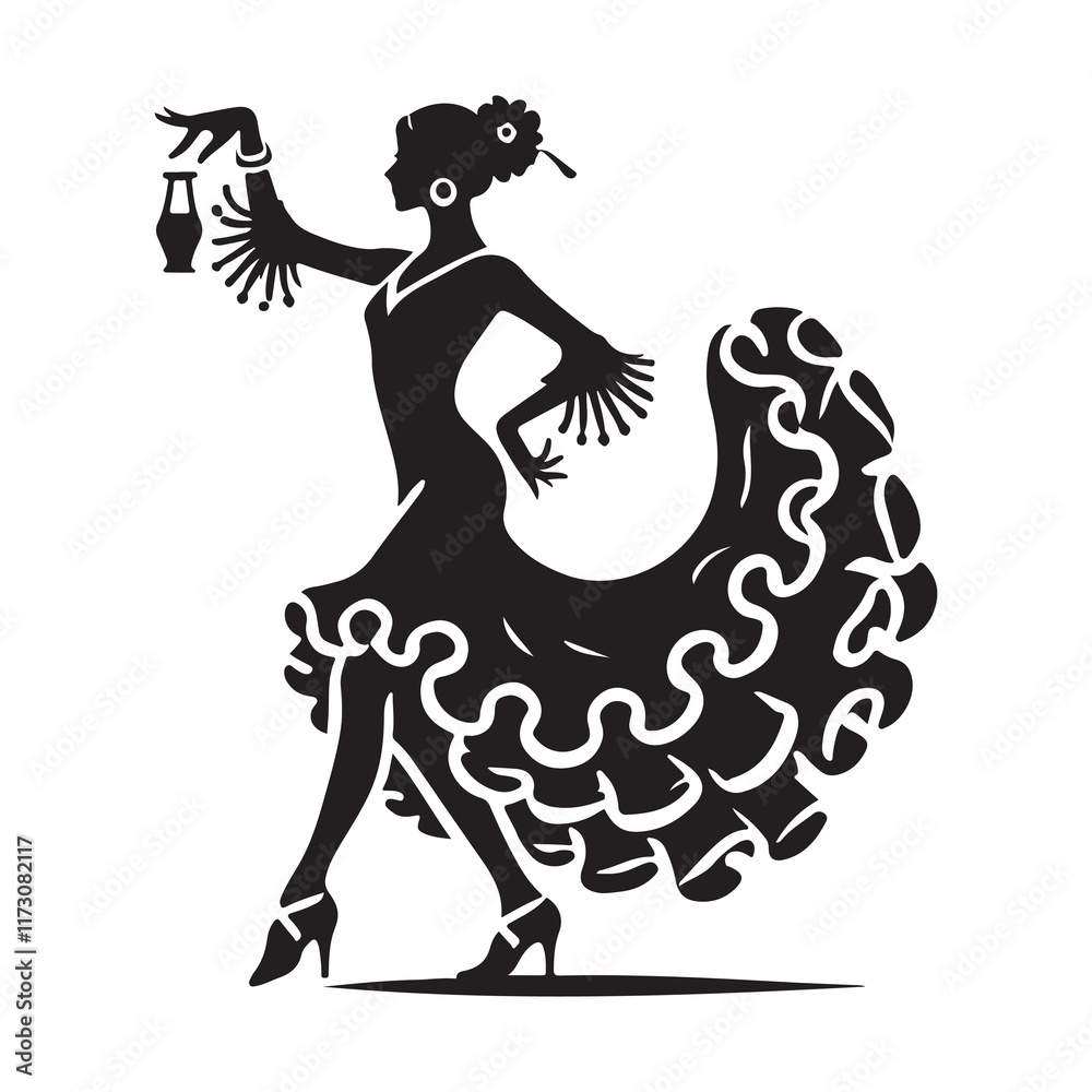 Fototapeta premium Flamenco Silhouette Vector Illustration, Solid White Background.