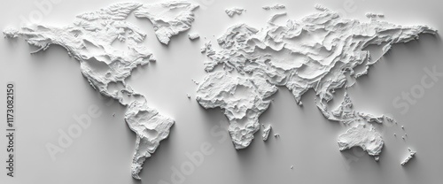 3D embossed world map, textured relief, global topography. photo