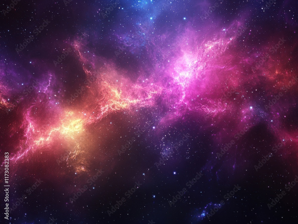 Fototapeta premium Vibrant interstellar digital abstract background cosmic space graphic art sci-fi universe wide view colorful nebula