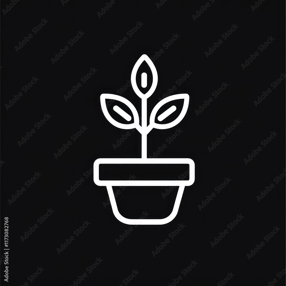 A Simple Line Drawing Of A Plant In A Pot