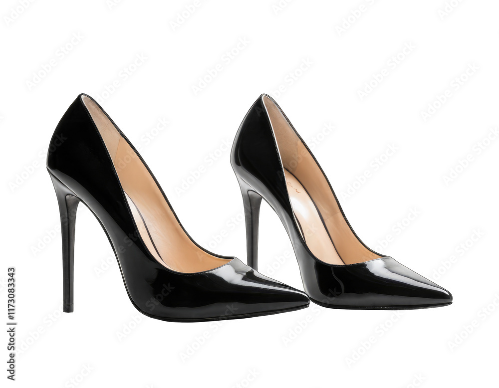Pair of Stylish Black High Heels on a Transparent PNG Background for Fashion and Advertisement. Pair of Stylish Black High Heels on a Transparent PNG Background for Fashion and Advertisement.