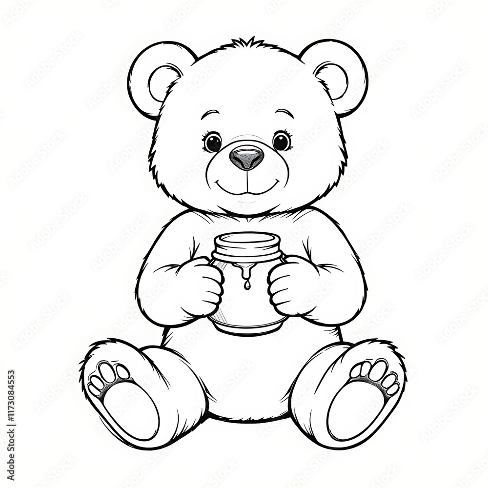 Obraz premium Cute Beer Coloring Pages, thin clean line art with no shading or texture, coloring page, black lines only with no grayscale, solid white background perfect for coloring and drawing