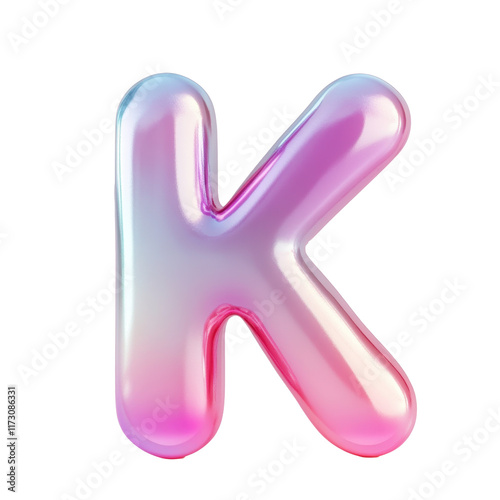 Bubble-style letter K with a soft pink gradient, featuring puffy 3D effect isolated on white