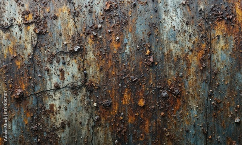 Rusted, Corroded Metal Surface With Patches Of Orange, Brown, And Blue Rust