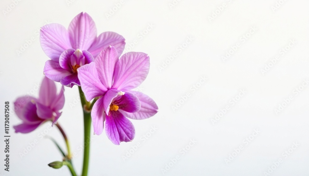 Delicate pink and purple bell-shaped flowers with blotches against a white background, flowers of the month, blossom Delicate pink and purple bell-shaped flowers with blotches against a white background, flowers of the month, blossom