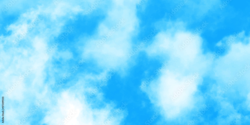 Sky Nature Landscape Background, Sky background with white fluffy clouds, blue sky with clouds, Light sky blue shades watercolor background.