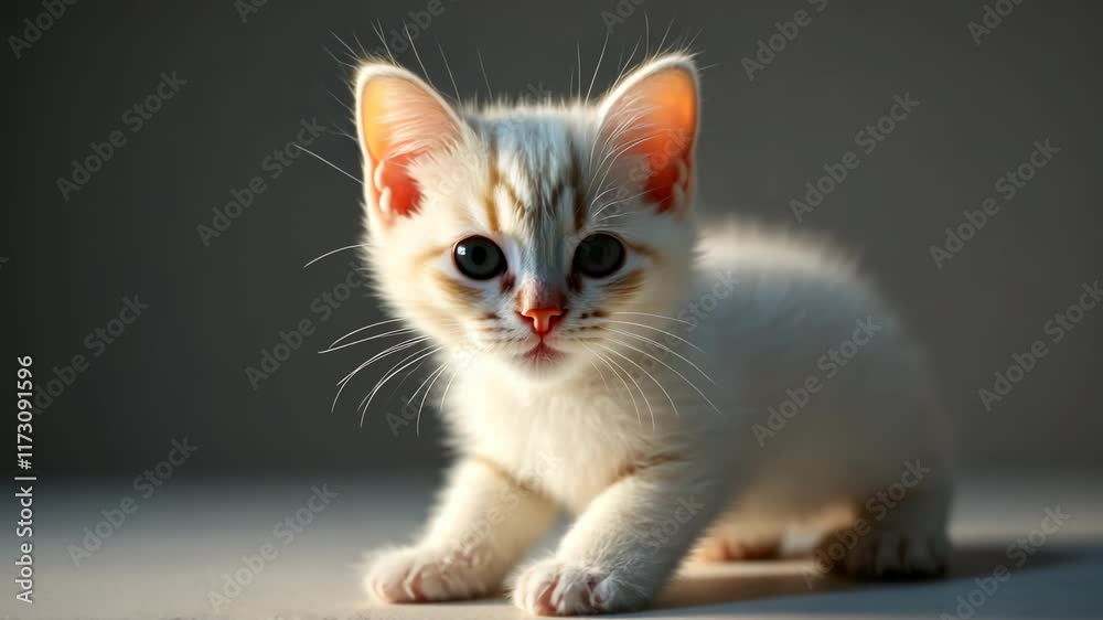 Playful white kitten exploring sunlight on a smooth surface with great curiosity and charm Playful white kitten exploring sunlight on a smooth surface with great curiosity and charm