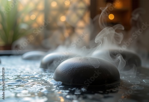 Steaming hot stones in water for spa therapy