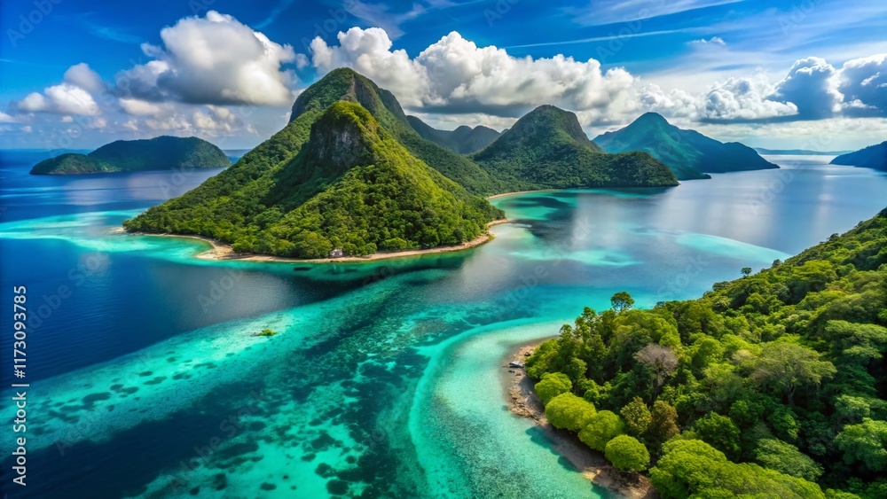 Naklejka premium Aerial View of Bohey Dulang Island, Sabah Borneo: Pristine Tropical Paradise