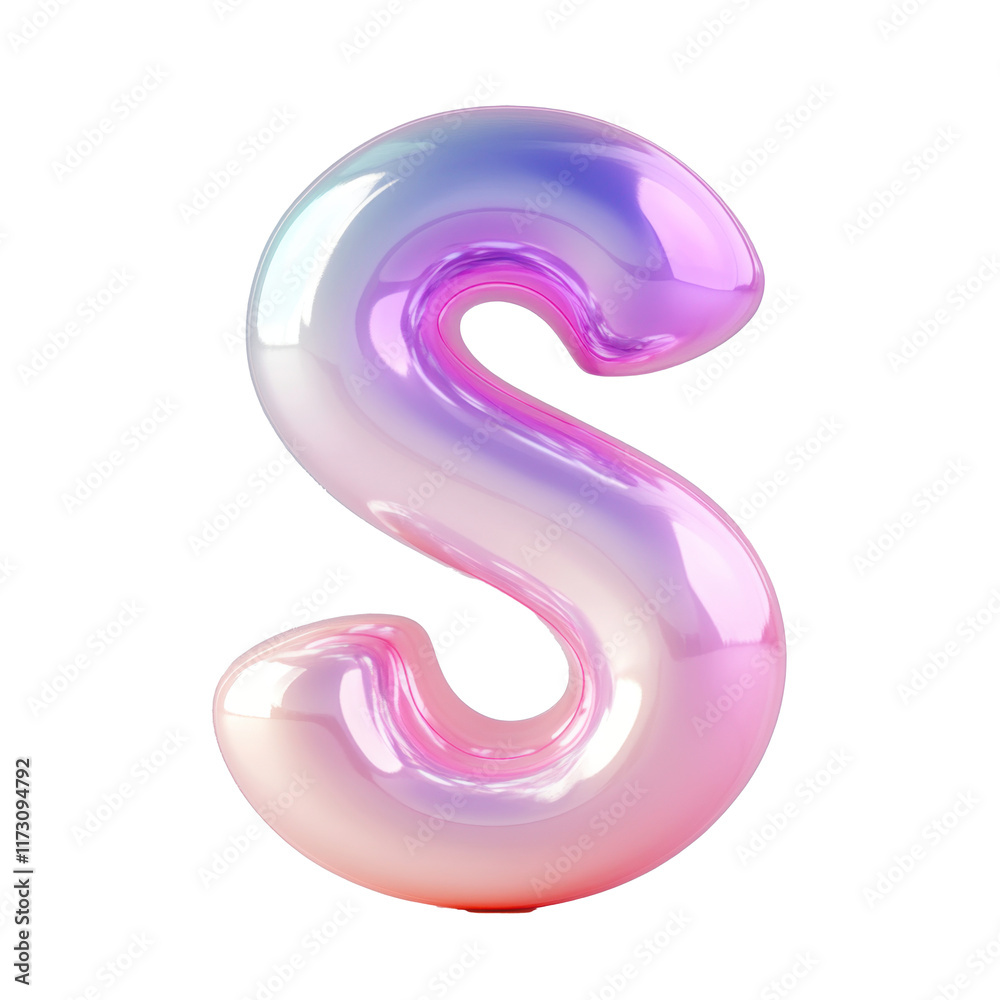 Bubble-style letter S with a soft pink gradient, featuring puffy 3D effect isolated on white Bubble-style letter S with a soft pink gradient, featuring puffy 3D effect isolated on white