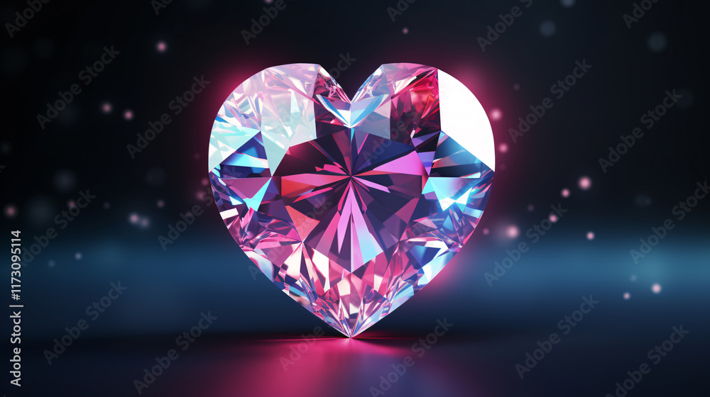 Heart-Shaped Crystal Gemstone Sparkling in Radiant Light with Colorful Reflections and Glowing Background Heart-Shaped Crystal Gemstone Sparkling in Radiant Light with Colorful Reflections and Glowing Background
