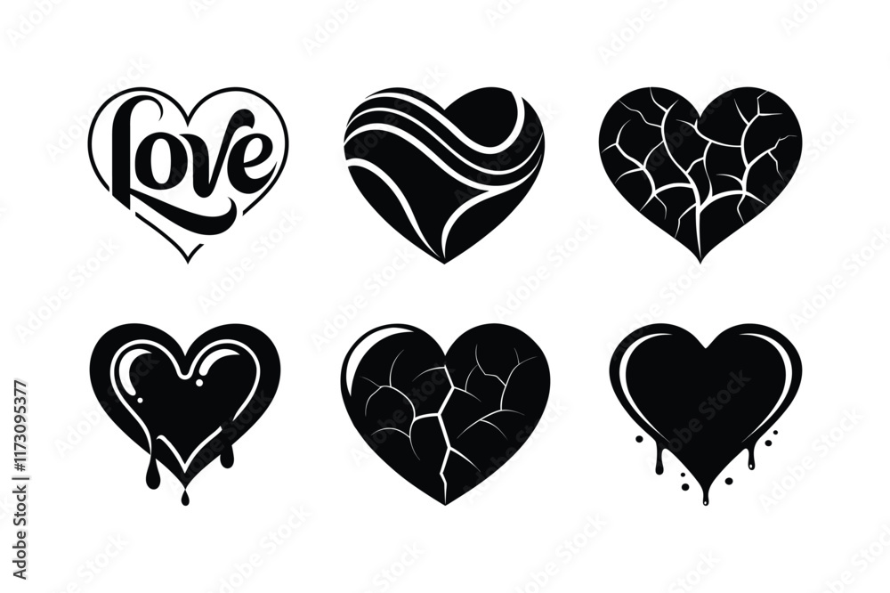 Set of heart vector icons, vector illustration. Black flat design
Set of heart vector icons, vector illustration. Black flat design