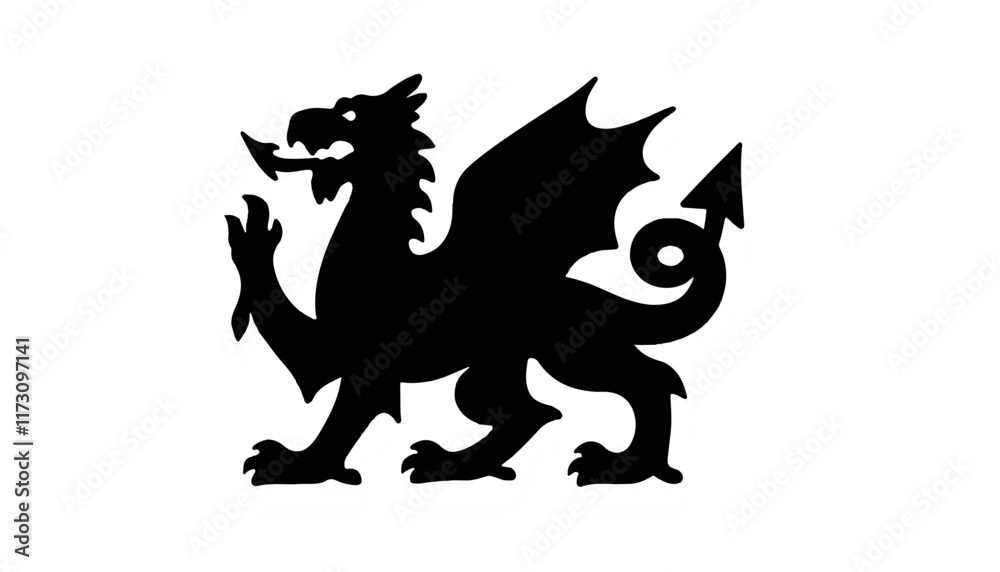 Fototapeta premium Majestic dragon silhouette gracefully posed against a stark backdrop, symbolizing strength and resilience in mythic lore