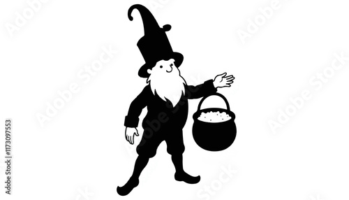 Whimsical character holding a pot, delightfully inviting visitors to a world of enchantment and magic