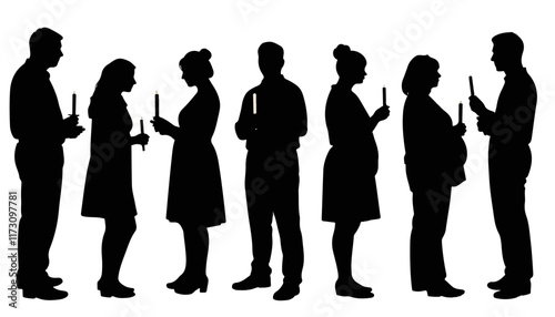 Silhouettes of a candlelight moment shared by a diverse group during a nighttime gathering