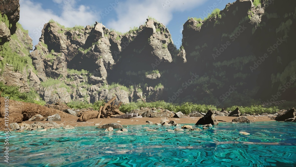 3D Render Ocean To Island View 3D Render Ocean To Island View