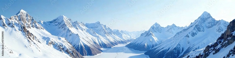 Fototapeta premium Snow-capped mountains with rugged terrain and icy ridges, majestic, frozen