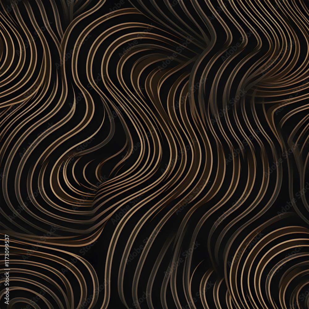 Abstract wavy lines pattern with gold and black color scheme, elegant design for backgrounds, textiles, wallpapers, and artistic projects Abstract wavy lines pattern with gold and black color scheme, elegant design for backgrounds, textiles, wallpapers, and artistic projects