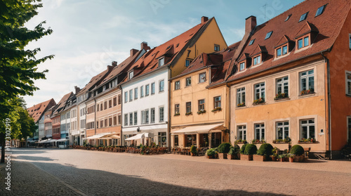 Charming street lined with colorful buildings in a European town during a sunny day