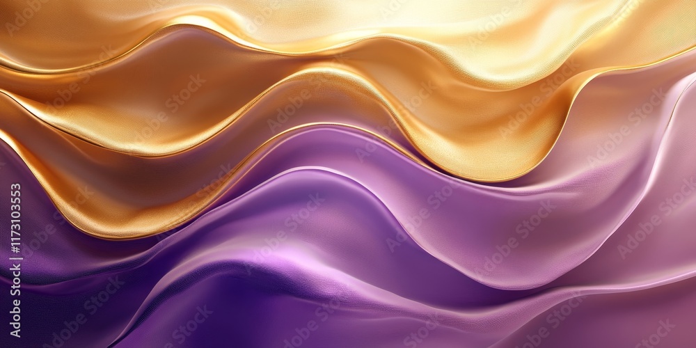 Obraz premium Blurred gold violet gradient background, light wave texture, album art, high-contrast edges, Generative AI