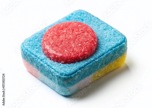 Aerial View of Single Dishwasher Tablet on White Background - All-in-One Cleaning Power