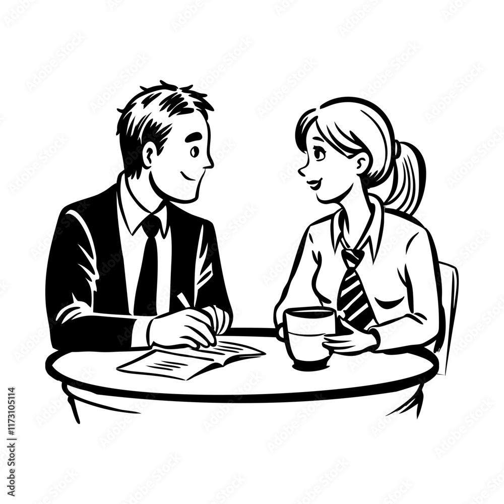 A hand drawn illustration depicting office romance
A hand drawn illustration depicting office romance