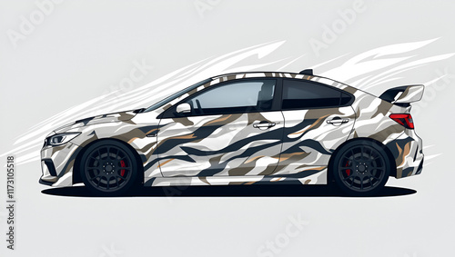 Wrap car vector design decal. Graphic abstract line racing background design for vehicle, race car, rally, adventure livery camouflage. photo