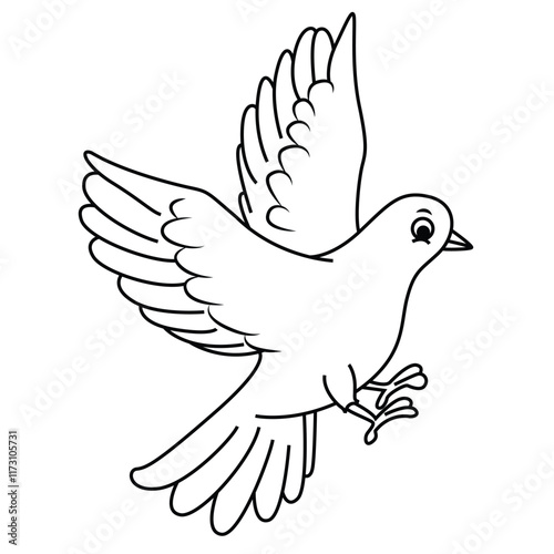 Cute cartoon hand drawn vector dove coloring page.