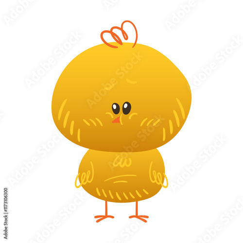 Cute little cartoon yellow chick character isolated on white background. Vector flat illustration.