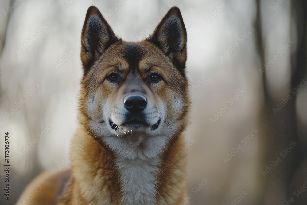 Akita at jungle against blurred background Akita at jungle against blurred background