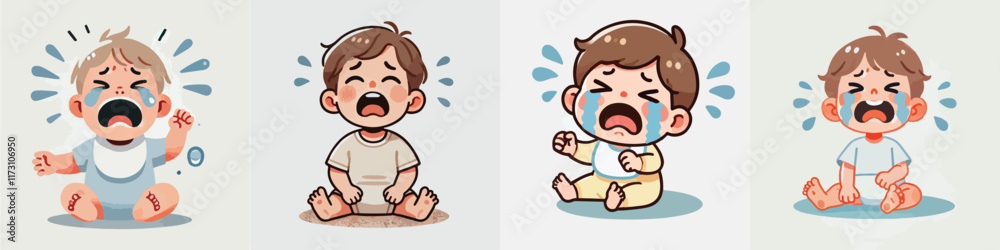 Vector of cute babies crying