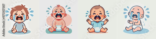 Vector of cute babies crying