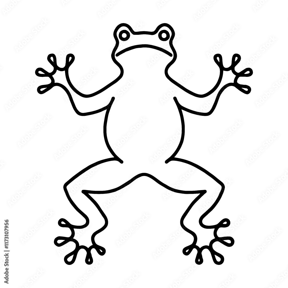 ガラスに張り付いているカエルの線画イラスト　透過背景の切り抜き